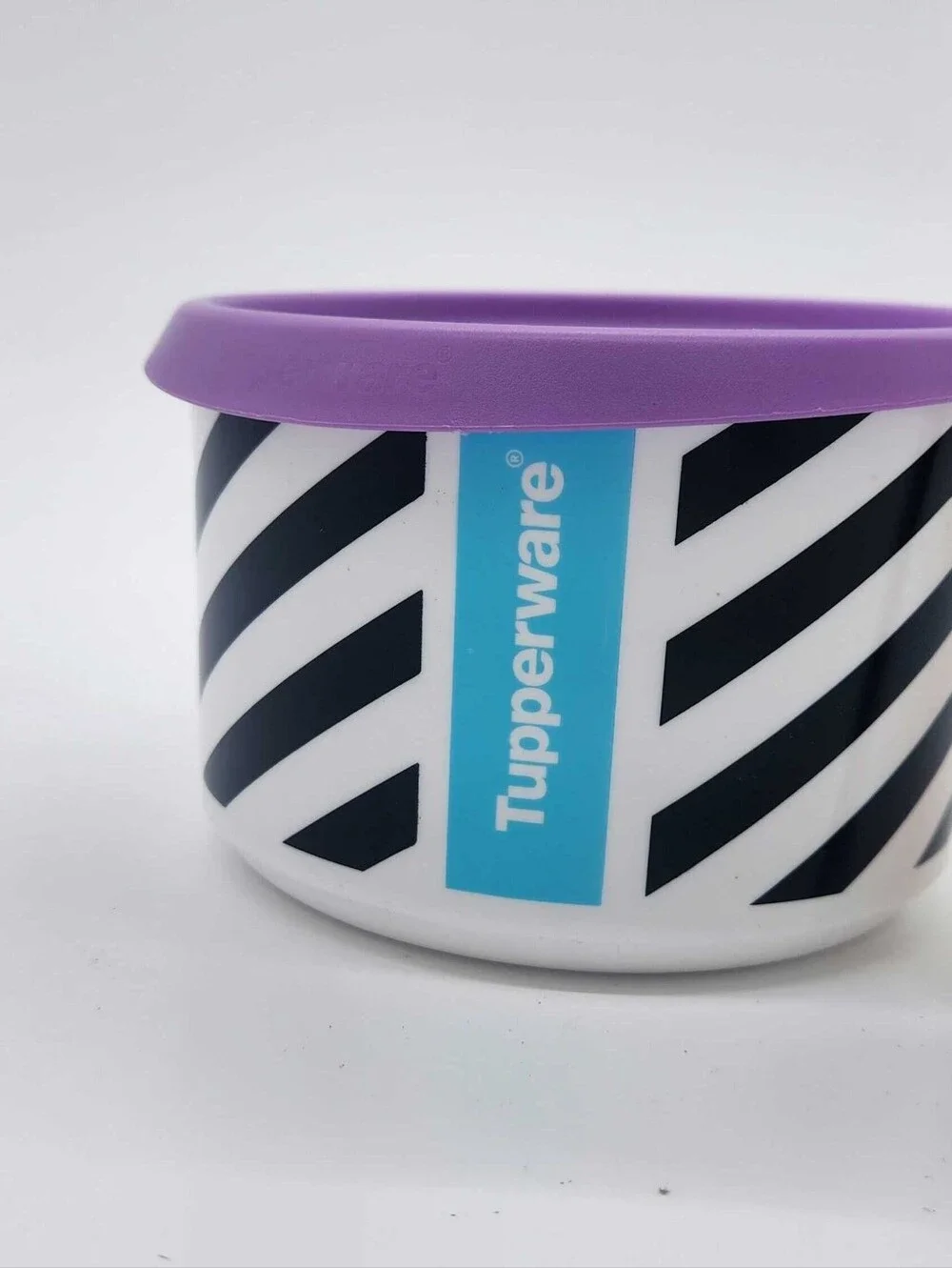 Tupperware Urban Moves Black White Stripe Canister Purple Lid